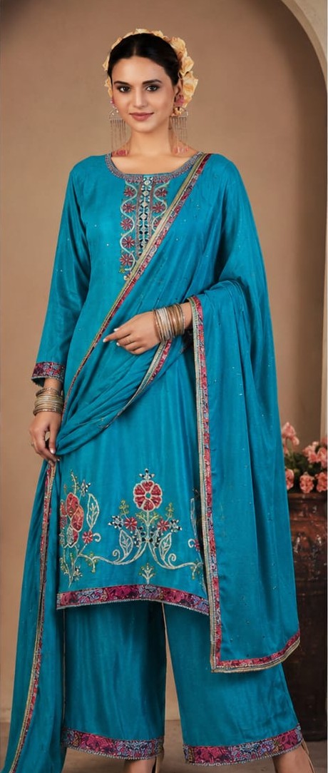 Blue Embroidered Suit Set