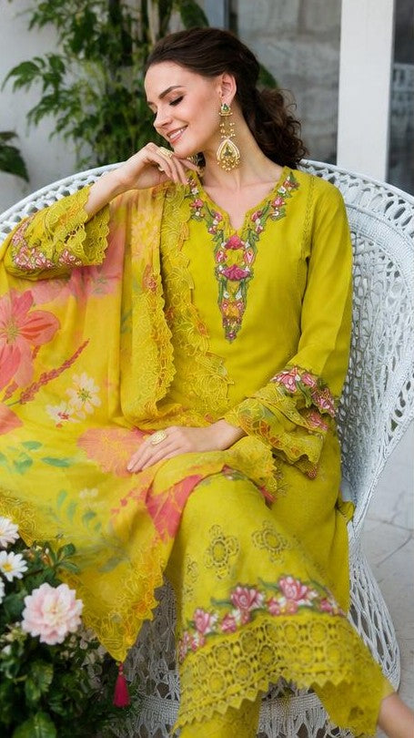 Yellow Floral Embroidered Suit Set