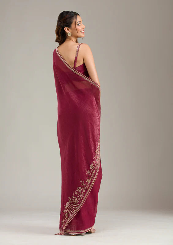 Marroon Saree with net
