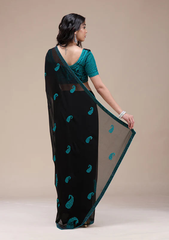 Blue and Black Party wear saree