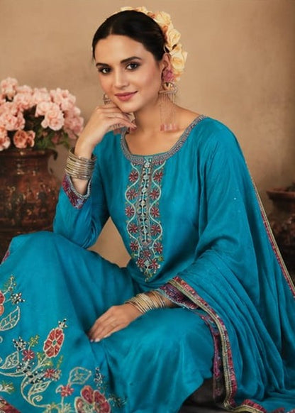 Blue Embroidered Suit Set