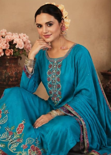 Blue Embroidered Suit Set
