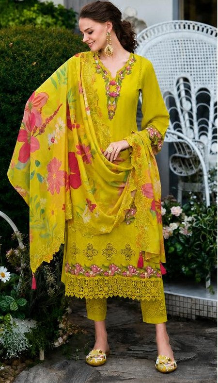 Yellow Floral Embroidered Suit Set
