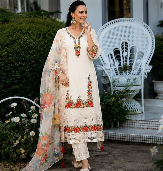 Yellow Floral Embroidered Suit Set
