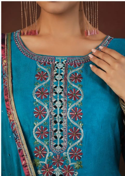 Blue Embroidered Suit Set