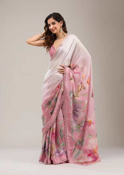 White and Pink Saree