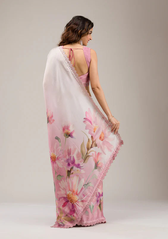 White and Pink Saree