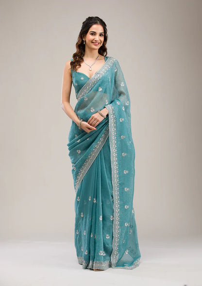 Teal Blue Saree